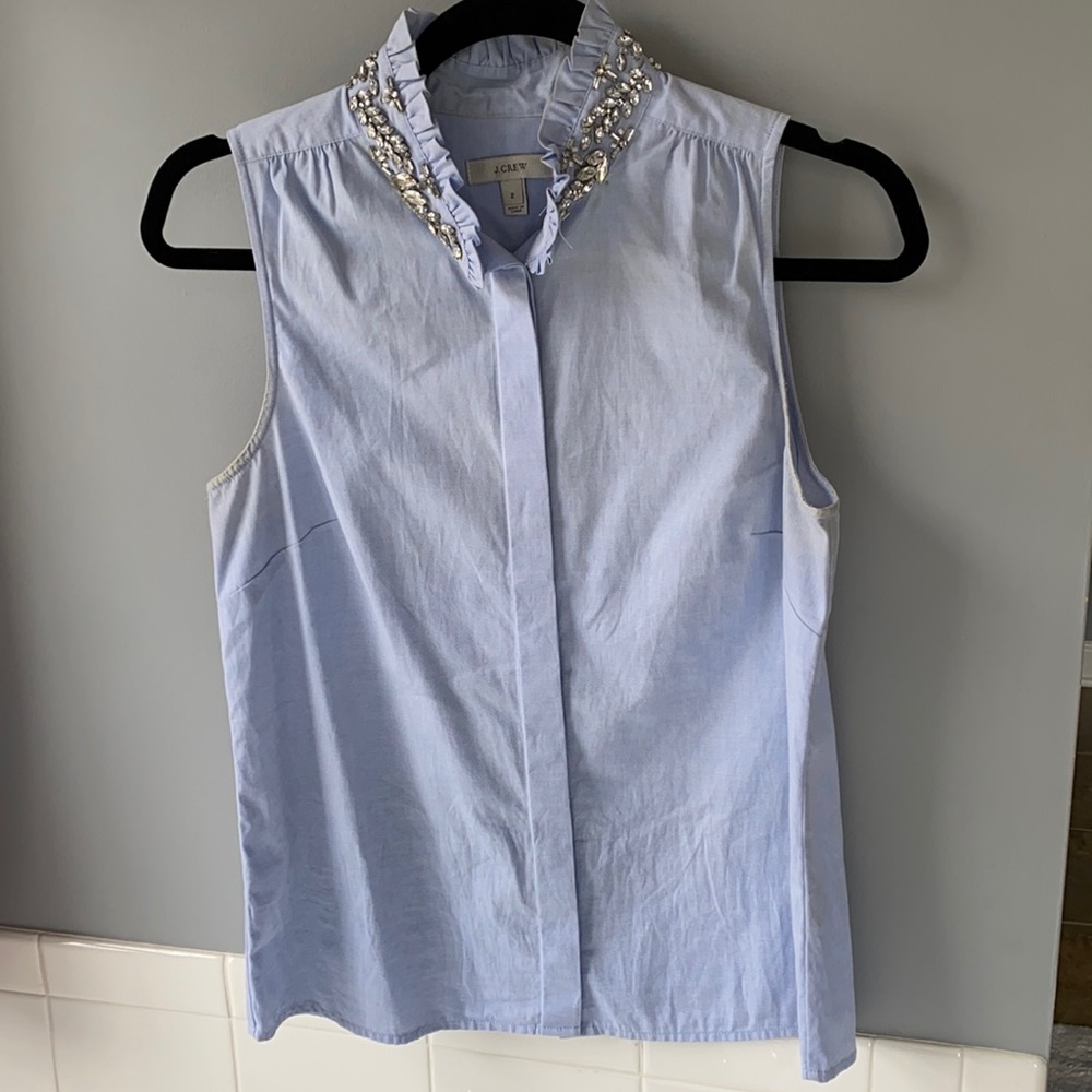 J Crew Sleeveless Jeweled Ruffle tank, sz 2